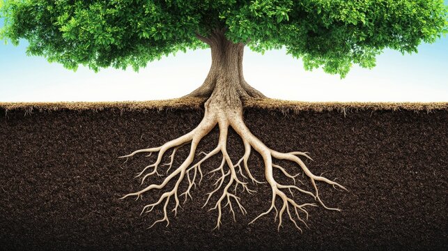 A tree root is shown in the dirt