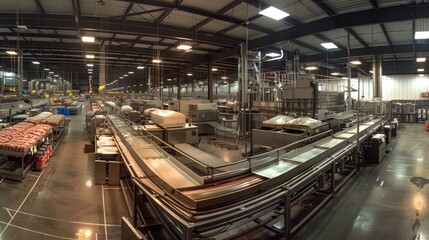Fototapeta premium Efficient Food Processing Plant Showcasing Advanced Technology in a Spacious Environment