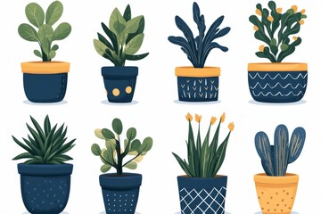 Set of minimalist potted houseplants in colorful ceramic planters symbolizing modern home decor indoor gardening and stylish plant care trends for contemporary living spaces