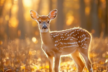 A lone deer grazes in a sun-drenched forest clearing.. Beautiful simple AI generated image