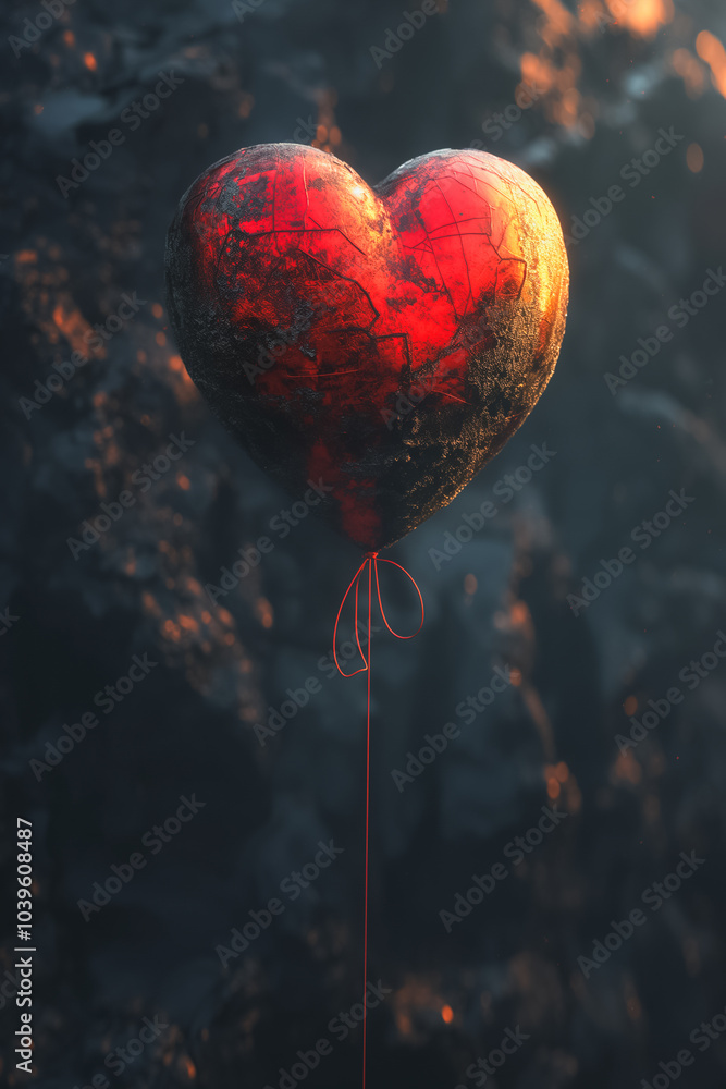 Aufkleber a heart made of a balloon with a red string attached to it. the balloon is deflated and the heart is