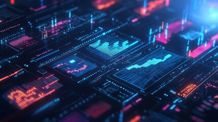 Fototapeta premium Futuristic digital data visualization featuring dynamic graphics and intricate designs, perfect for tech and data-related projects.