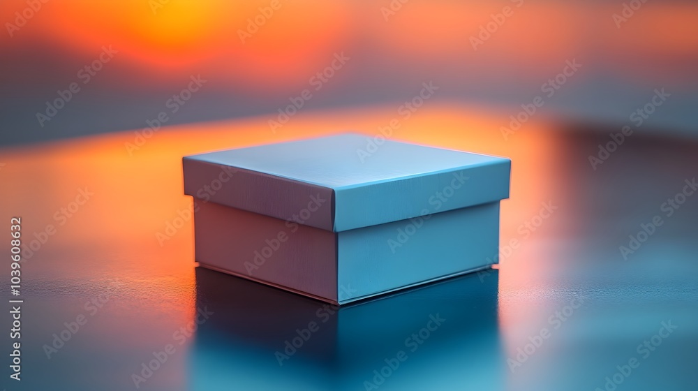 Poster matte paper box on reflective surface with soft lighting and gradient background