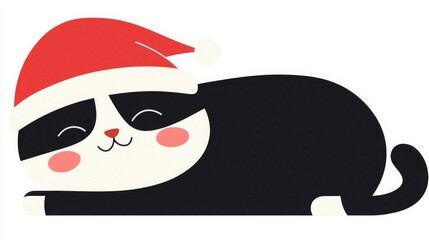 Cute Cartoon Cat Wearing Santa Hat Christmas Illustration