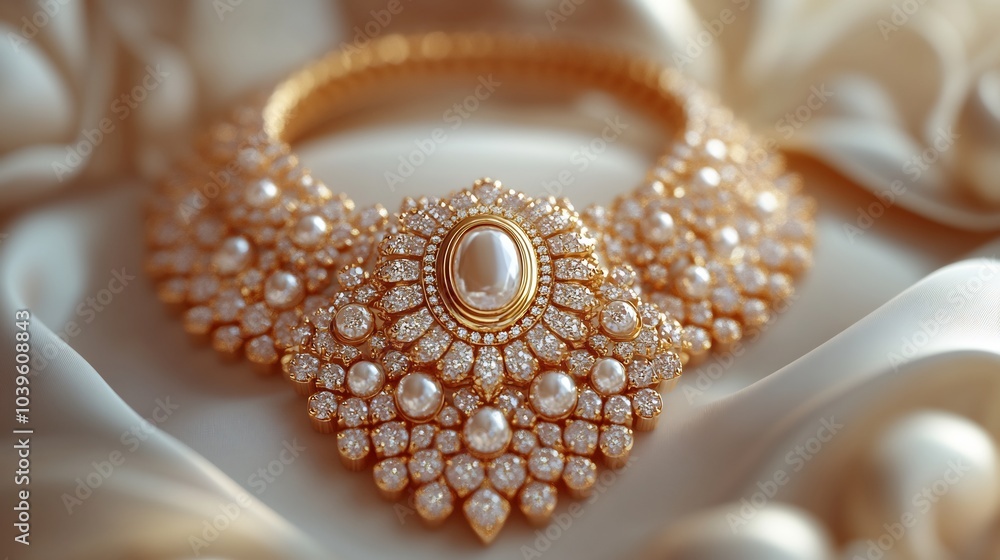 Poster luxurious 3d gold earrings adorned shimmering stones paired with a matching locket and necklace disp