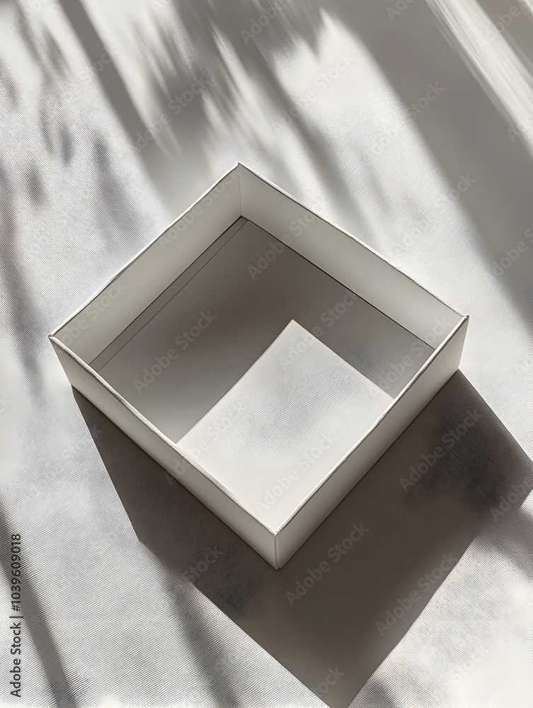 Poster minimalist white paper box mockup with soft shadows in clean studio setting