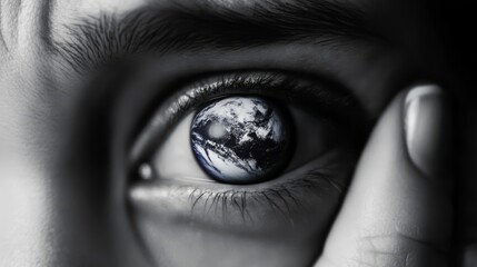 Naklejka premium A tight shot of an eye, the Earth imaged within its iris