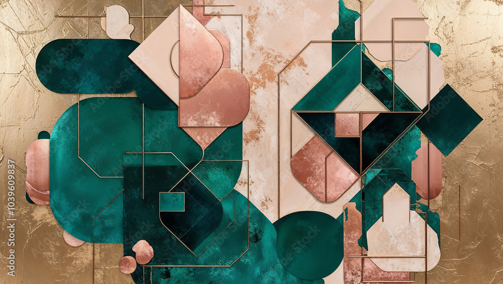 Canvas Prints Geometric Abstract with Pink and Green Accents