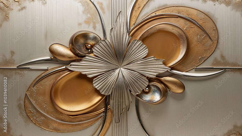 Poster Abstract Metallic Flower Artwork