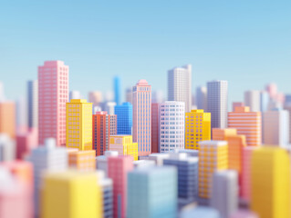 Colorful 3D cityscape of modern buildings