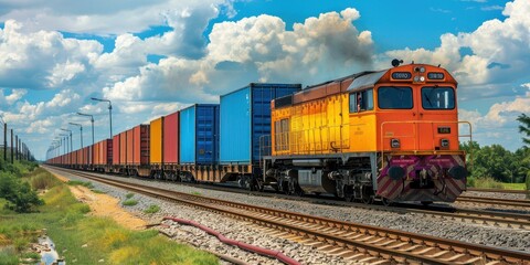 Fototapeta premium Freight Train Rolling Through the Landscape