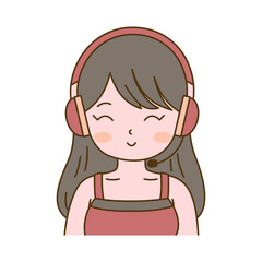 Cute Beautiful Girl Cartoon Character Listening Music Using Headset