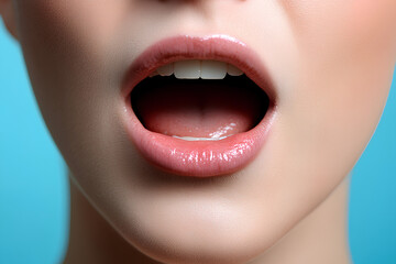 Obraz premium Woman's mouth is open, revealing her teeth