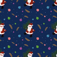 Pattern Christmas theme with Santa and Christmas tree on a blue background 