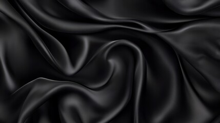 Obraz premium A black image of silk or satin fabric with a seamless, undulating texture