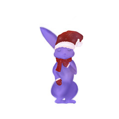 Element hare in a Santa hat and mittens on a transparent background 