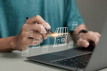 Franchise marketing concept and successful partnership. franchise marketing system in global...