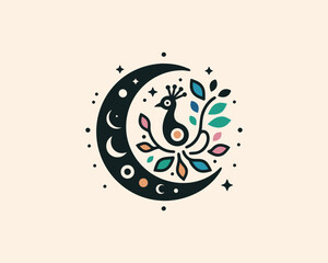 Peacock bird logo design vector illustration