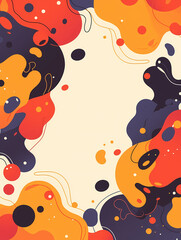 Abstract colorful background featuring a dynamic composition of flowing shapes in hues of orange, red, and purple against a cream backdrop.