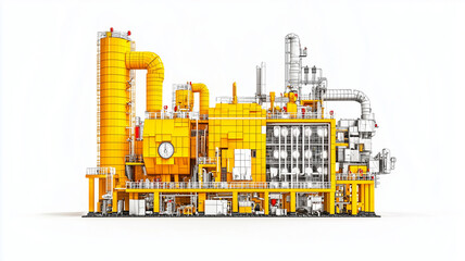 Obraz premium modern industrial facility featuring bright yellow structures, pipes, and machinery, showcasing advanced technology and design. This vibrant setup represents innovation in manufacturing and energy