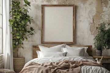 Mockup frame in farmhouse living room interior, 3d render, Generative AI