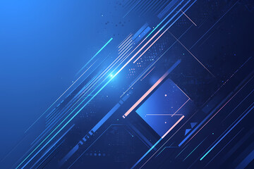 Abstract digital art with lines and shapes in shades of blue, white and pink against a deep blue background. Perfect for modern tech, design, or futuristic themes.