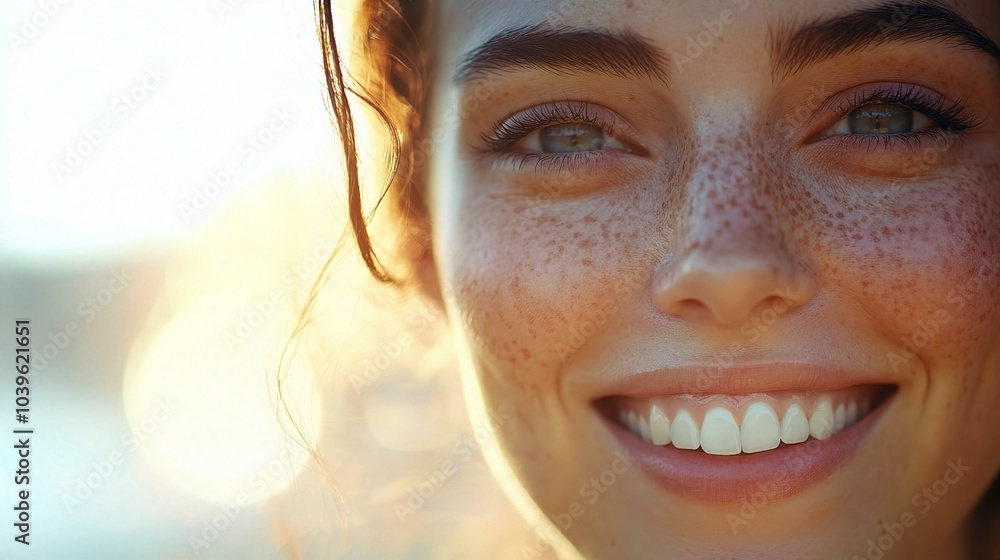 Canvas Prints Joyful Close-Up of a Smiling Woman with Freckles