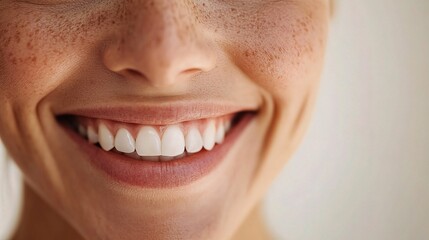 Fototapeta premium Close-Up of a Smiling Person with Freckles