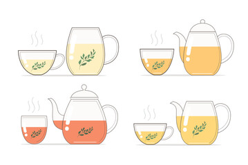 Glass teapot and cup vector illustration