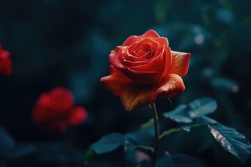 Red garden roses with yellow patterns blooming in Bandung.