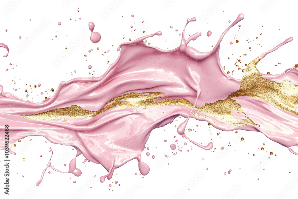 Poster dynamic pink and gold paint splash on transparent background. capturing fluid motion and vibrant col