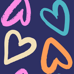 Graffiti Neon hearts. Urban seamless pattern in street art style. Abstract print. Graphic underground unisex design for t-shirts and sweatshirt in bright neon pink colors. Hipster retrowave with 90s s