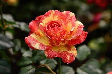 Fototapeta premium Red garden roses with yellow patterns blooming in Bandung.