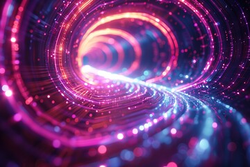 Obraz premium Neon light lines converging into intricate circular formations, casting a futuristic glow that captivates the viewer's imagination