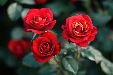 Red garden roses with yellow patterns blooming in Bandung.