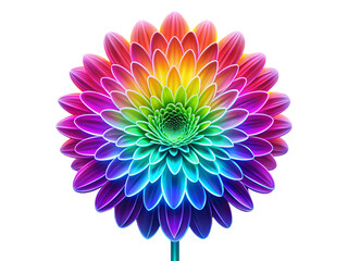 Vibrant Neon Flower with Rainbow Hues, Cut Out.