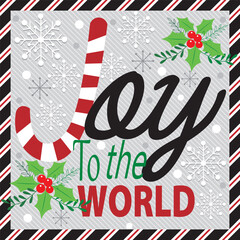 Christmas card design with candy cane and joy to the world