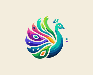 Colorful Peacock bird logo icon design vector illustration
