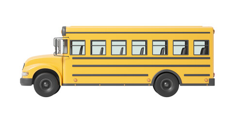 Yellow school bus vehicle shown in profile view, isolated on white background. Concept of transportation and school commute. 3D Rendering © ImageFlow