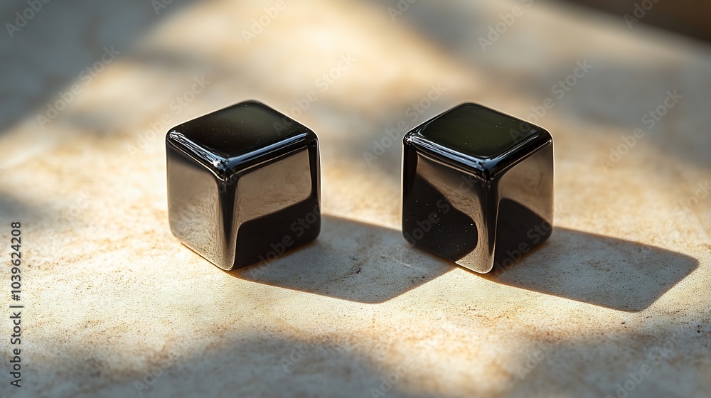 Poster minimalist black onyx studs a glossy finish isolated on a light neutral background creating a striki