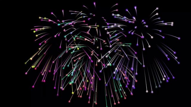 Fireworks animation. New year's eve fireworks celebration. Colorful firecracker display. High quality video of new year fireworks in 4K.