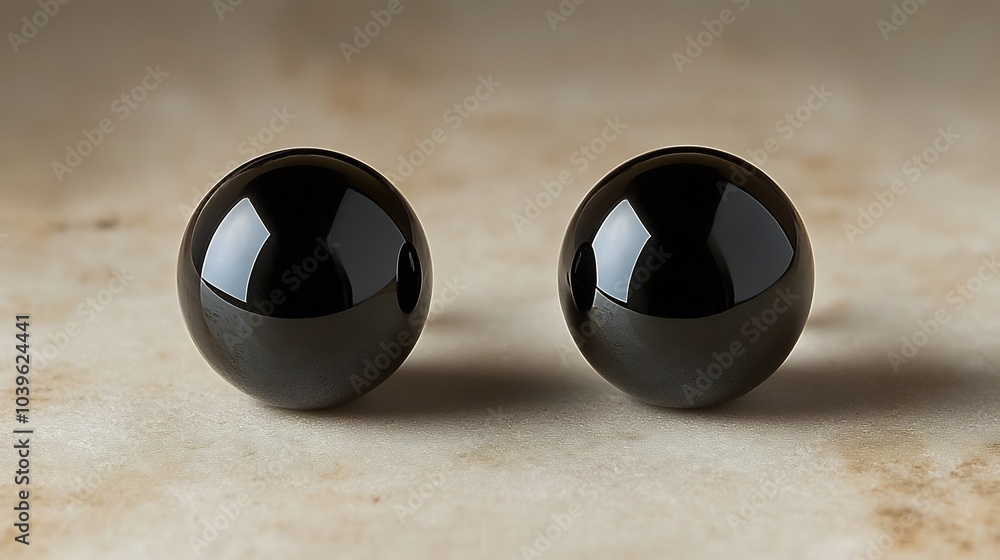 Aufkleber minimalist black onyx studs a glossy finish isolated on a light neutral background creating a striki