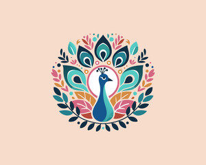 Colorful Peacock bird logo icon design vector illustration
