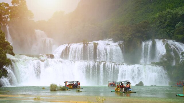 view of Detian or Ban Gioc waterfall, Cao Bang, Vietnam. Ban Gioc waterfall is one of the top 10 waterfalls in the world