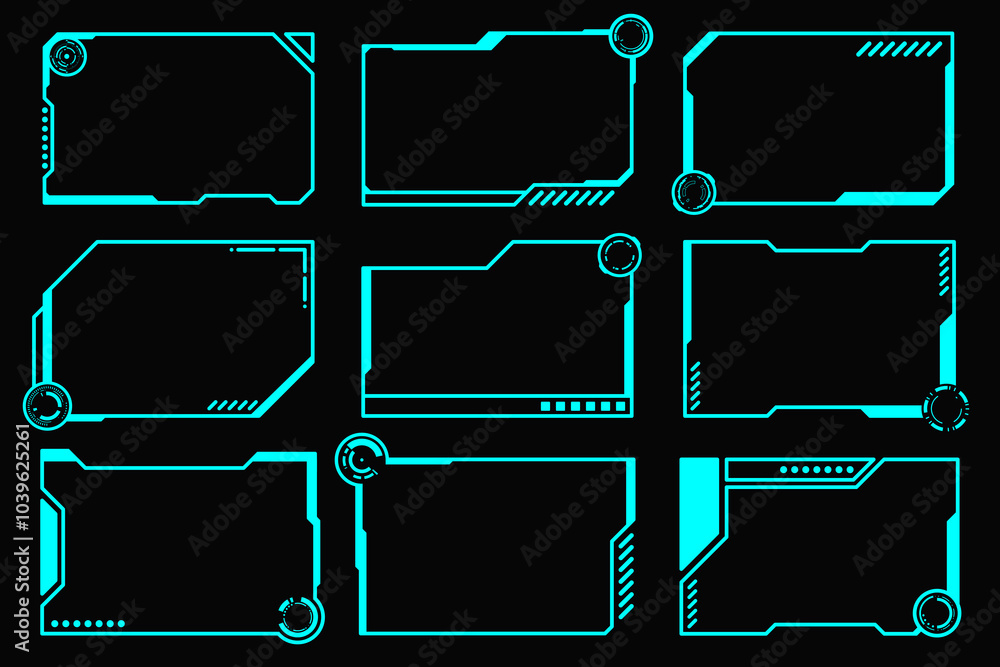 Poster futuristic set hi tech frame cyberpunk style design element. technology hud sci-fi design.