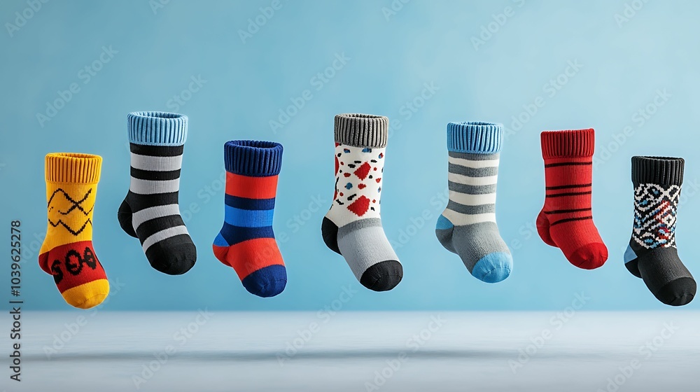 Aufkleber national sock day colorful and stylish socks displayed in a dynamic arrangement against a soft blue 