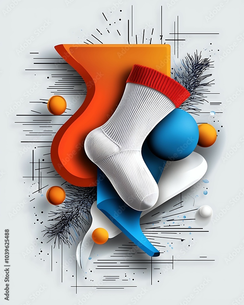 Poster national sock day creative composition of colorful geometry featuring a sock balls and dynamic shape
