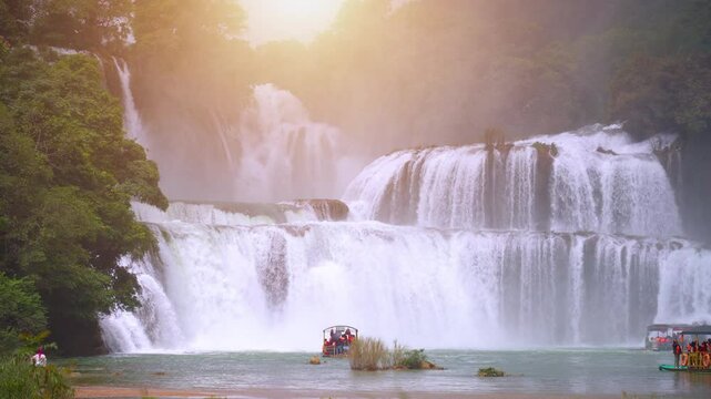 view of Detian or Ban Gioc waterfall, Cao Bang, Vietnam. Ban Gioc waterfall is one of the top 10 waterfalls in the world