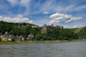 A trip to the Rhine Valley on a summer's day. The famous Rheinfels castle on a green hill near St. Goar.