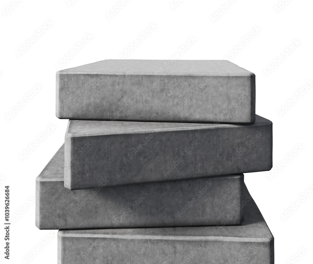 Poster stacked rectangular concrete podium blocks on an isolated white background. clean and modern layout 